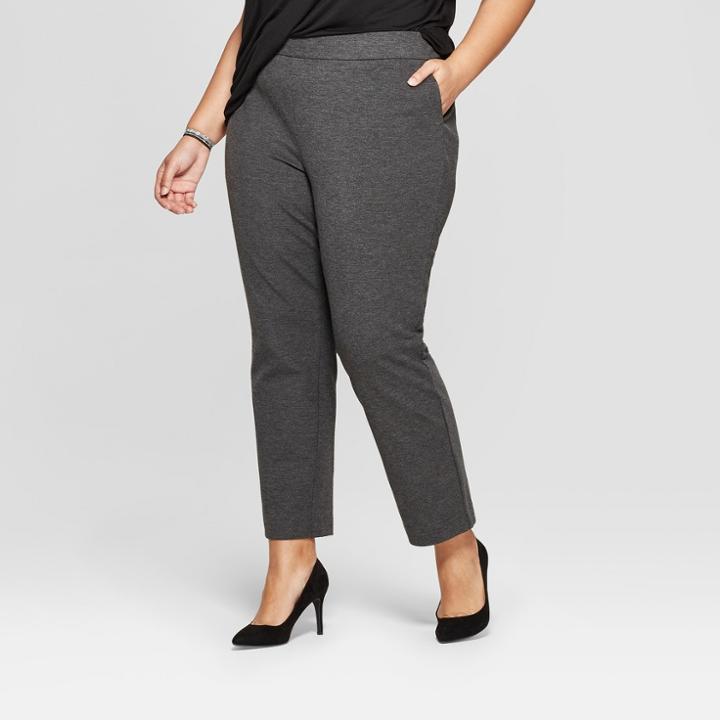 Women's Plus Size Pull On Slim Ankle Ponte Pants - Ava & Viv Dark Heather Gray