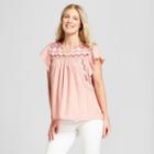 Women's Pinstripe Short Sleeve Embroidered Top - Knox Rose Peach