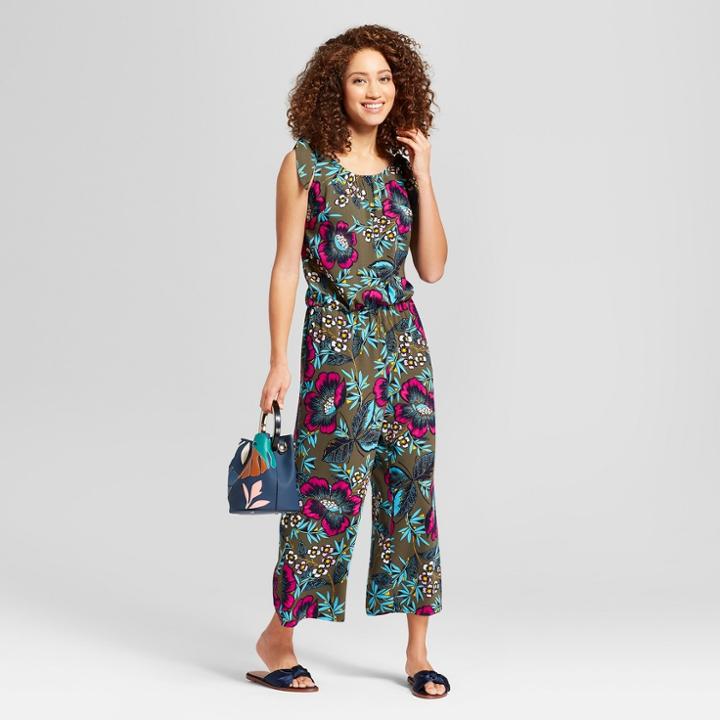 Women's Floral Print Sleeveless Jumpsuit - A New Day Olive