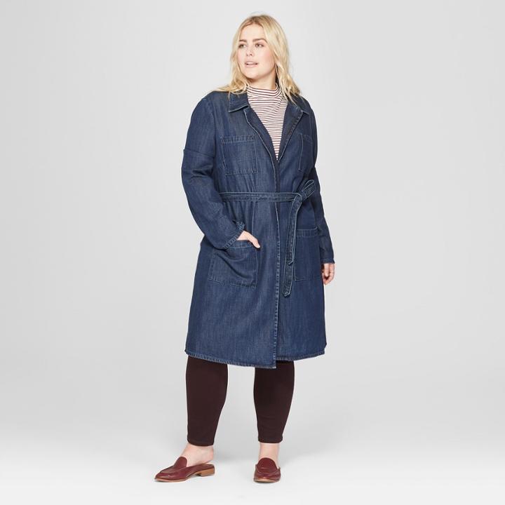 Women's Plus Size Denim Trench Coat - Universal Thread Dark Wash