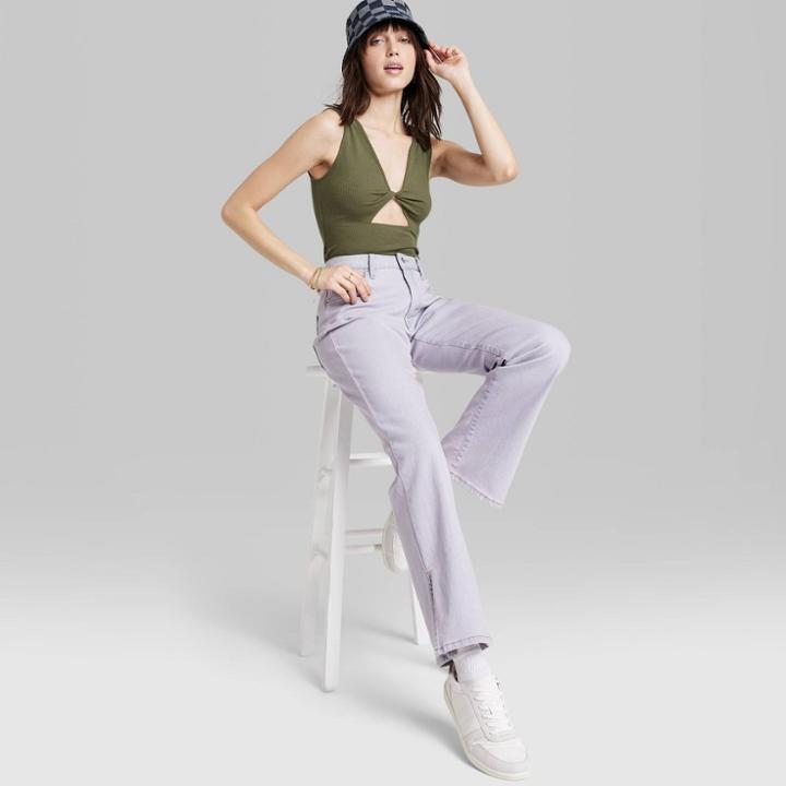 Women's Twist-front Cut Out Tank Bodysuit - Wild Fable Olive Green