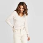 Women's Long Sleeve V-neck Cozy Rib Henley Shirt - Universal Thread Oatmeal