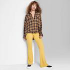 Women's Raglan Long Sleeve Button-down Hi-low Flannel Shirt - Wild Fable Yellow Plaid