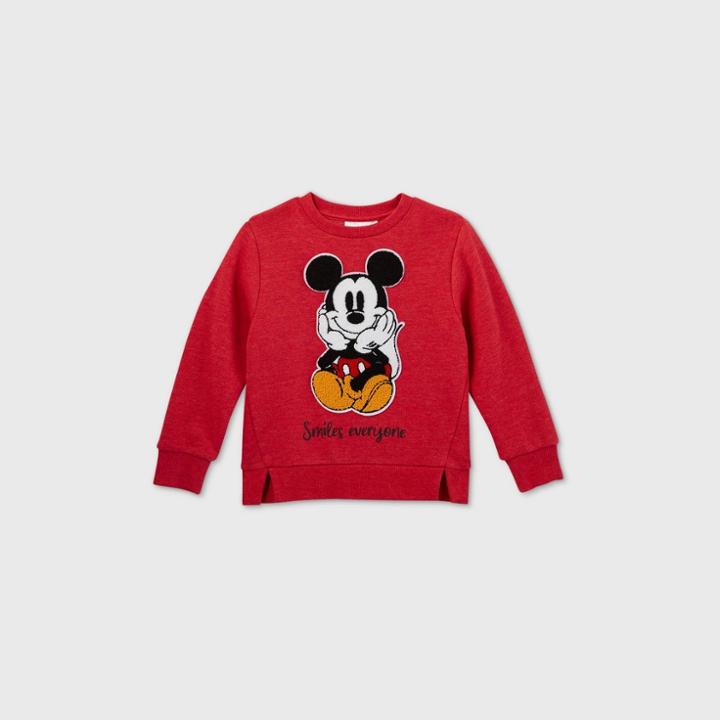 Disney Toddler Boys' Mickey Mouse Chenille Fleece Pullover - Red