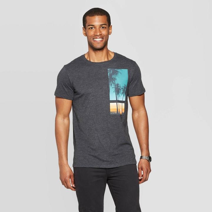 Men's Standard Fit Palms Sunset Short Sleeve Graphic T-shirt - Goodfellow & Co Charcoal Heather