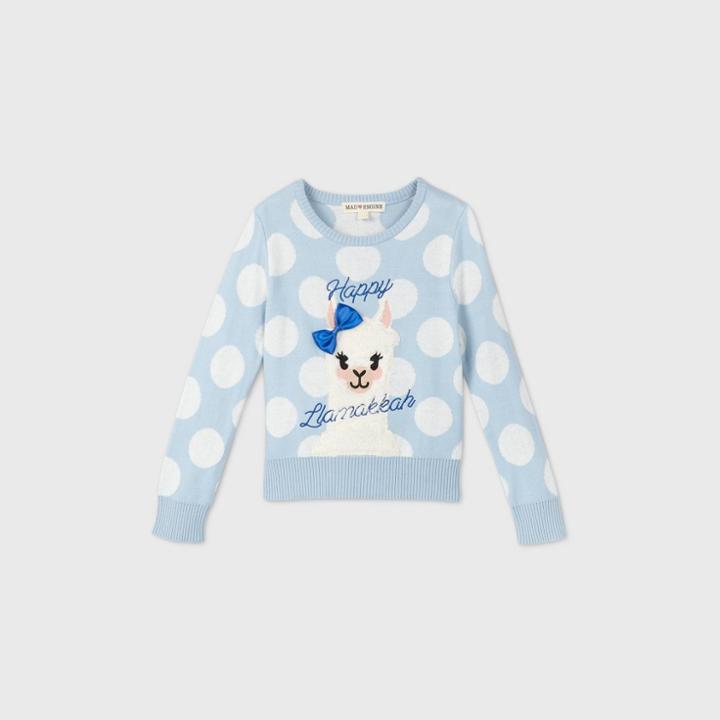 Mad Engine Toddler Girls' Happy Llamakkah Ugly Hannukah Sweater - Blue