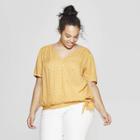 Women's Plus Size Floral Print Short Sleeve V-neck Wrap Top - Universal Thread Yellow