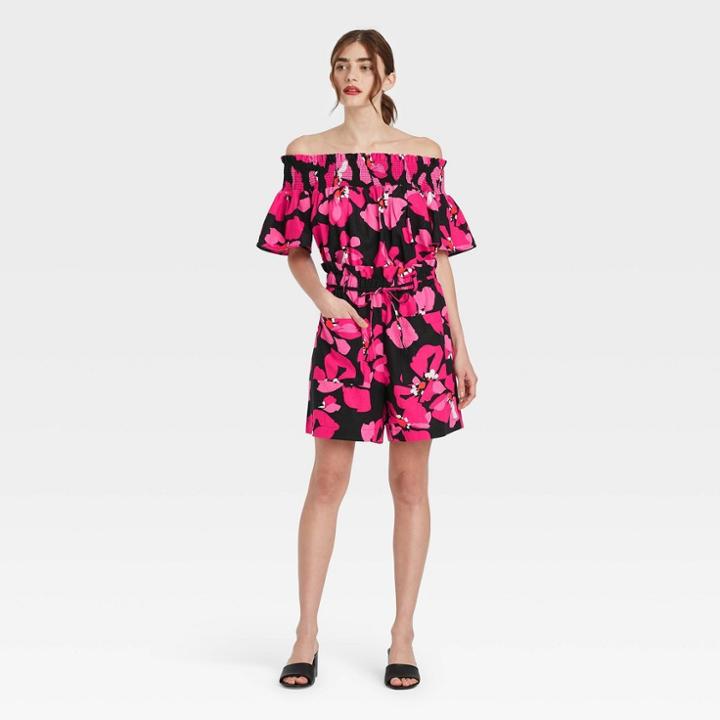Women's Floral Print Drawstring Shorts - Who What Wear Black