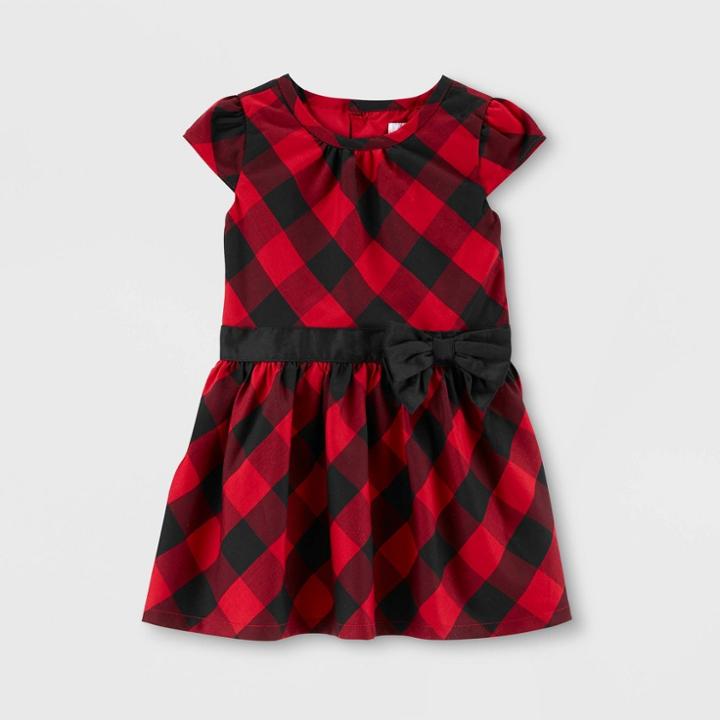 Toddler Girls' Holiday Plaid Drop Waist Dress - Just One You Made By Carter's Red