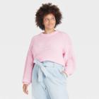Women's Plus Size Crewneck Textured Pullover Sweater - A New Day Pink