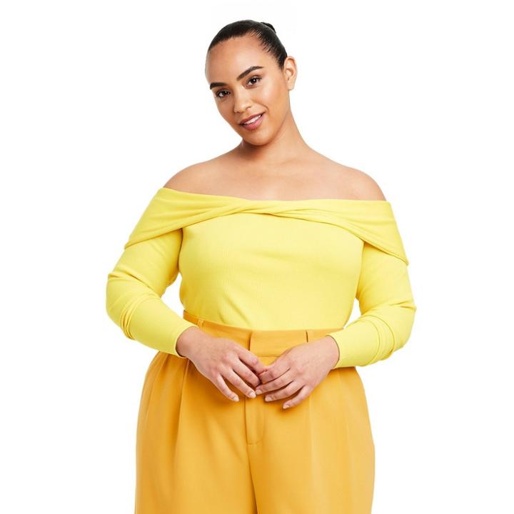 Women's Plus Size Off The Shoulder Bodysuit - Sergio Hudson X Target Yellow