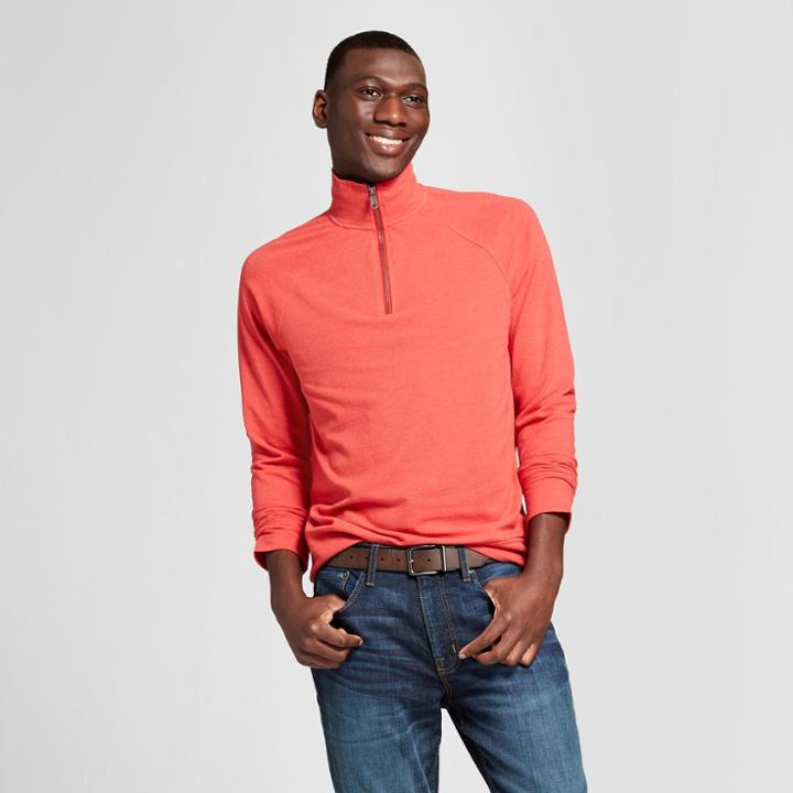 Men's Standard Fit Quarter Zip Long Sleeve Henley Shirt - Goodfellow & Co Cherry Tomato
