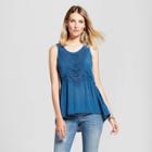 Women's Crochet Knit To Woven Peplum Tank - Knox Rose Teal