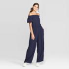 Petitewomen's Short Sleeve Off The Shoulder Jumpsuit - Xhilaration Navy Xs, Women's, Blue