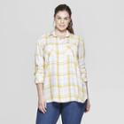 Women's Plus Size Plaid Long Sleeve Collared Button-down Shirt - Ava & Viv Yellow