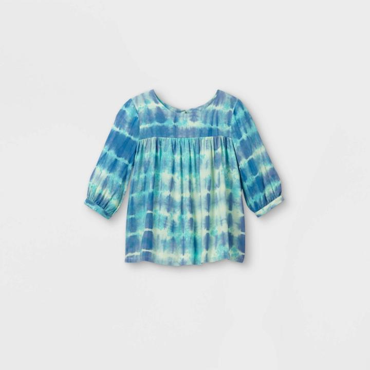 Girls' Tie-dye Long Sleeve Woven Top - Cat & Jack Blue