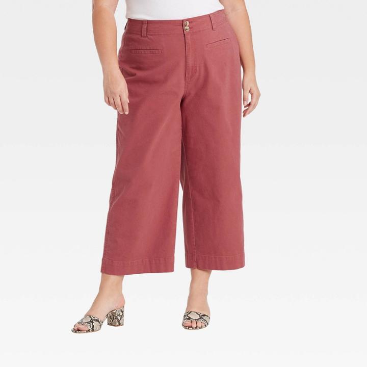Women's Plus Size Cropped Wide Leg Fashion Pants - A New Day Dark Pink