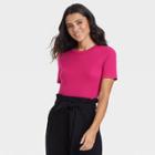 Women's Short Sleeve Ribbed T-shirt - A New Day Rose
