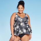 Women's Plus Size Strappy Back Tankini Top - Kona Sol Gray Floral