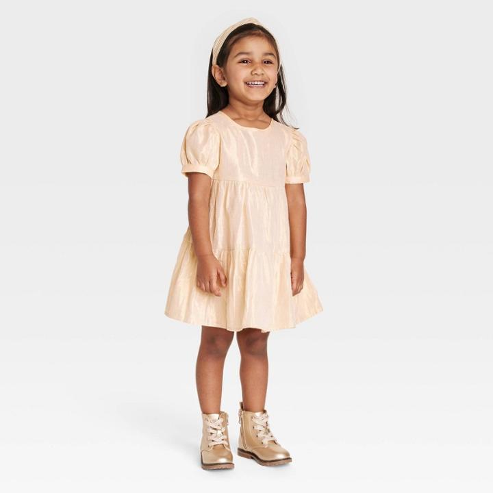 Toddler Girls' Tiered Short Sleeve Dress - Cat & Jack Gold