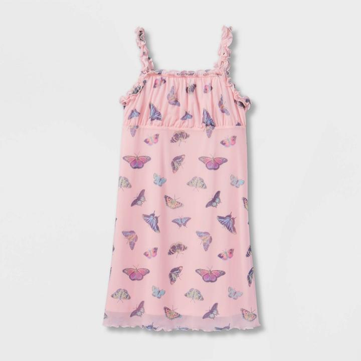 Girls' Printed Mesh Dress - Art Class Pink Butterfly