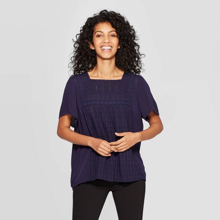 Women's Short Sleeve Square Neck Blouse - Knox Rose Navy (blue)