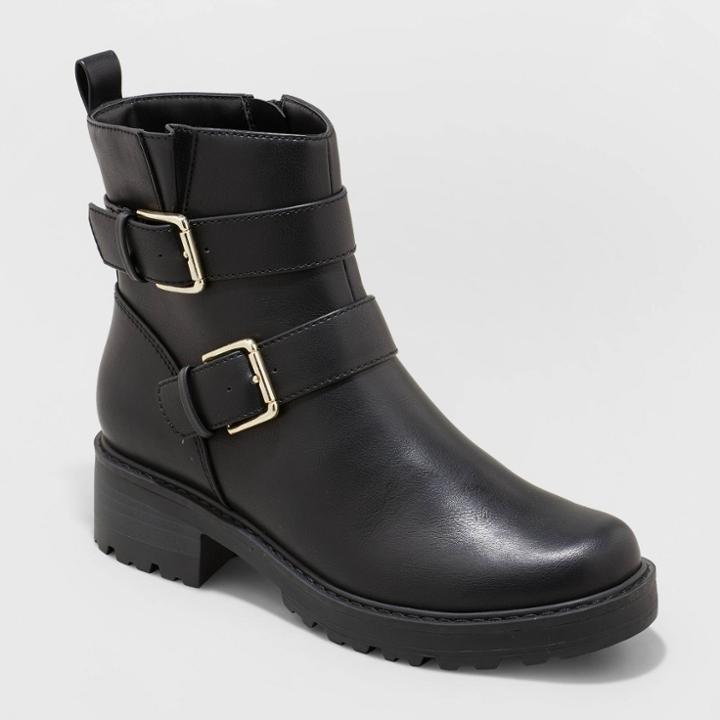 Women's Elisabeth Buckled Moto Boots - Universal Thread Black