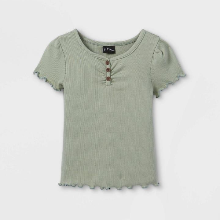 Toddler Girls' Rib Henley Short Sleeve T-shirt - Art Class Green