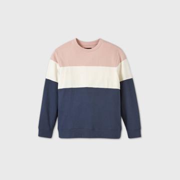 Men's Color Block Crew Neck Sweatshirt - Original Use Pastel Pink