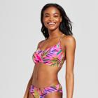 Women's Strappy Back Bralette Bikini Top - Xhilaration Pink Palm D/dd Cup
