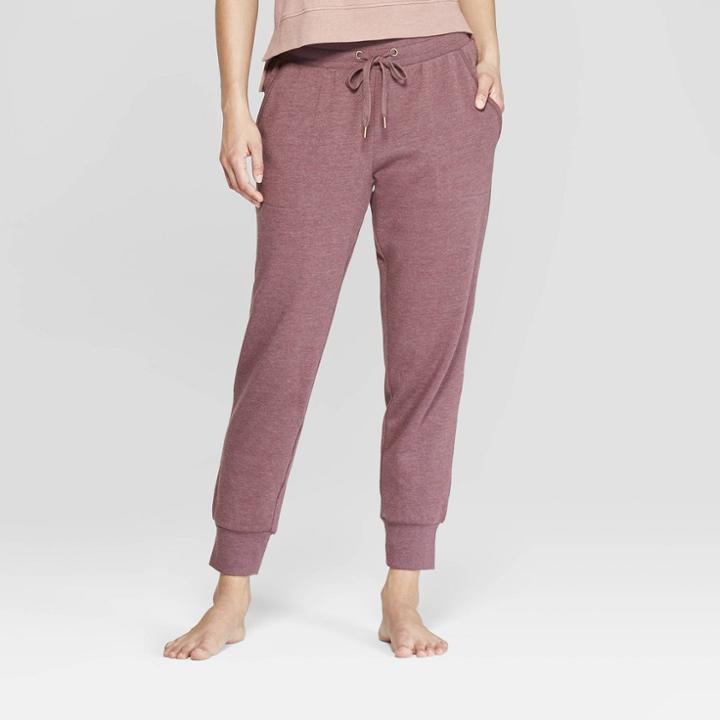 Women's Brushed Fleece Lounge Jogger Pants - Stars Above Burgundy (red)