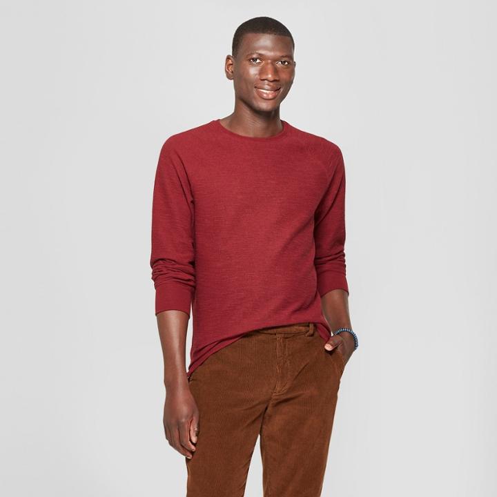 Men's Standard Fit Long Sleeve Textured Crew Neck Shirt - Goodfellow & Co Berry Cobbler