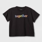 Girls' Boxy Cropped Short Sleeve Graphic T-shirt - Art Class Charcoal Gray
