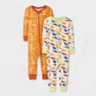 Baby Boys' 2pk Dino Tight Fit Pajama Romper - Cat & Jack Orange