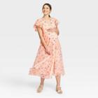The Nines By Hatch Floral Print Flutter Short Sleeve Chiffon Maternity Dress Blush Pink