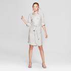 Women's Striped Long Sleeve Shirtdress - A New Day Gray