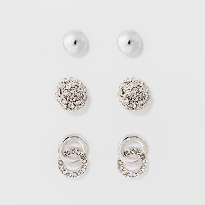 Stud Earring Set 3ct - A New Day Silver, Clear