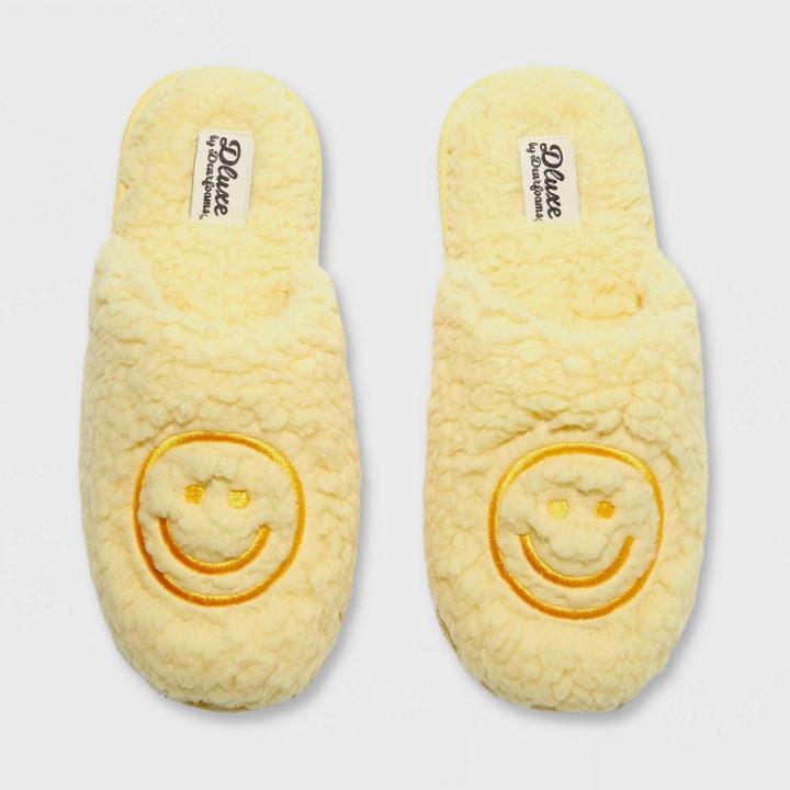 Women's Dluxe By Dearfoams Happy Face Slide Slippers - Yellow