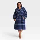 Women's Plus Size Double Breasted Coat - Ava & Viv Navy Plaid X, Blue Plaid