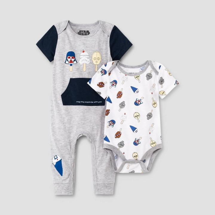 Baby Boys' 2pk Star Wars Romper Set - Heather Gray Newborn