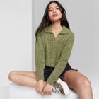 Women's Button-front Ribbed Cropped Cardigan - Wild Fable