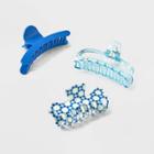 Girls' 3pk Floral Printed Claw Clips - Art Class Blue