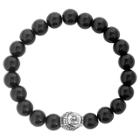 Men's West Coast Jewelry Stainless Steel Polished Buddha And Black Agate Beaded Bracelet,