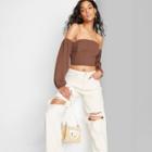Women's Balloon Long Sleeve Off The Shoulder Corset Top - Wild Fable Brown Xxs