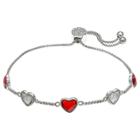 Distributed By Target Women's Adjustable Bracelet With Red And Clear Swarovski Crystal Heart Stations In Silver Plate - Red/clear