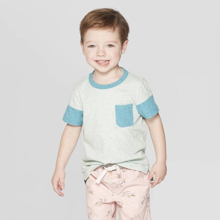 Toddler Boys' Short Sleeve Colorblock Pocket T-shirt - Cat & Jack Aqua