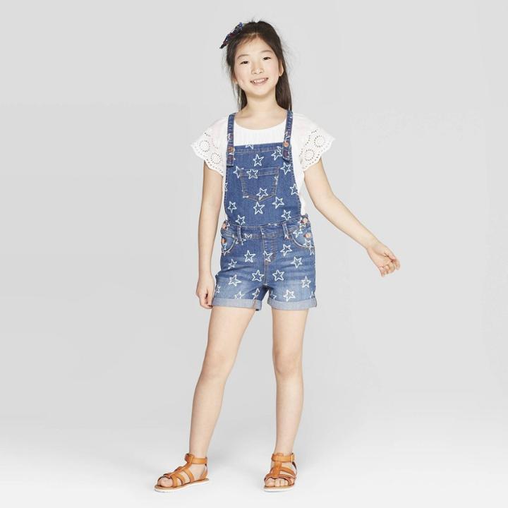 Girls' Star Print Shortalls - Cat & Jack Blue