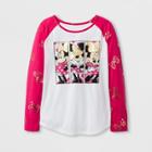 Girls' Disney Minnie Mouse Long Sleeve Raglan T-shirt - White/fuchsia