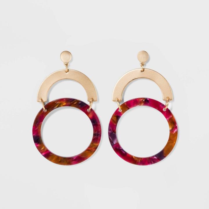 Half Circle And Ring Earrings - A New Day Gold, Women's,