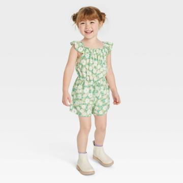 Toddler Girls' Floral Romper - Cat & Jack Olive Green